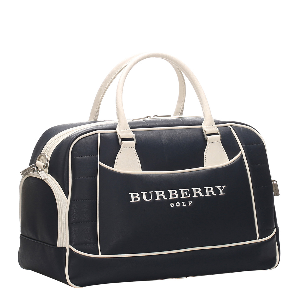 

Burberry Blue/White Leather Logo Travel Bag, Navy blue