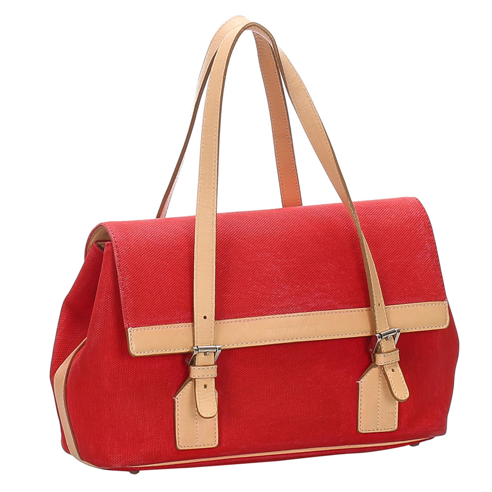 

Burberry Red Canvas Satchel, Brown