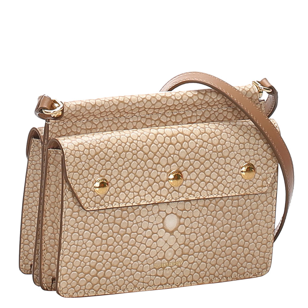 

Burberry Brown Printed Leather Baby Title Crossbody Bag, Beige