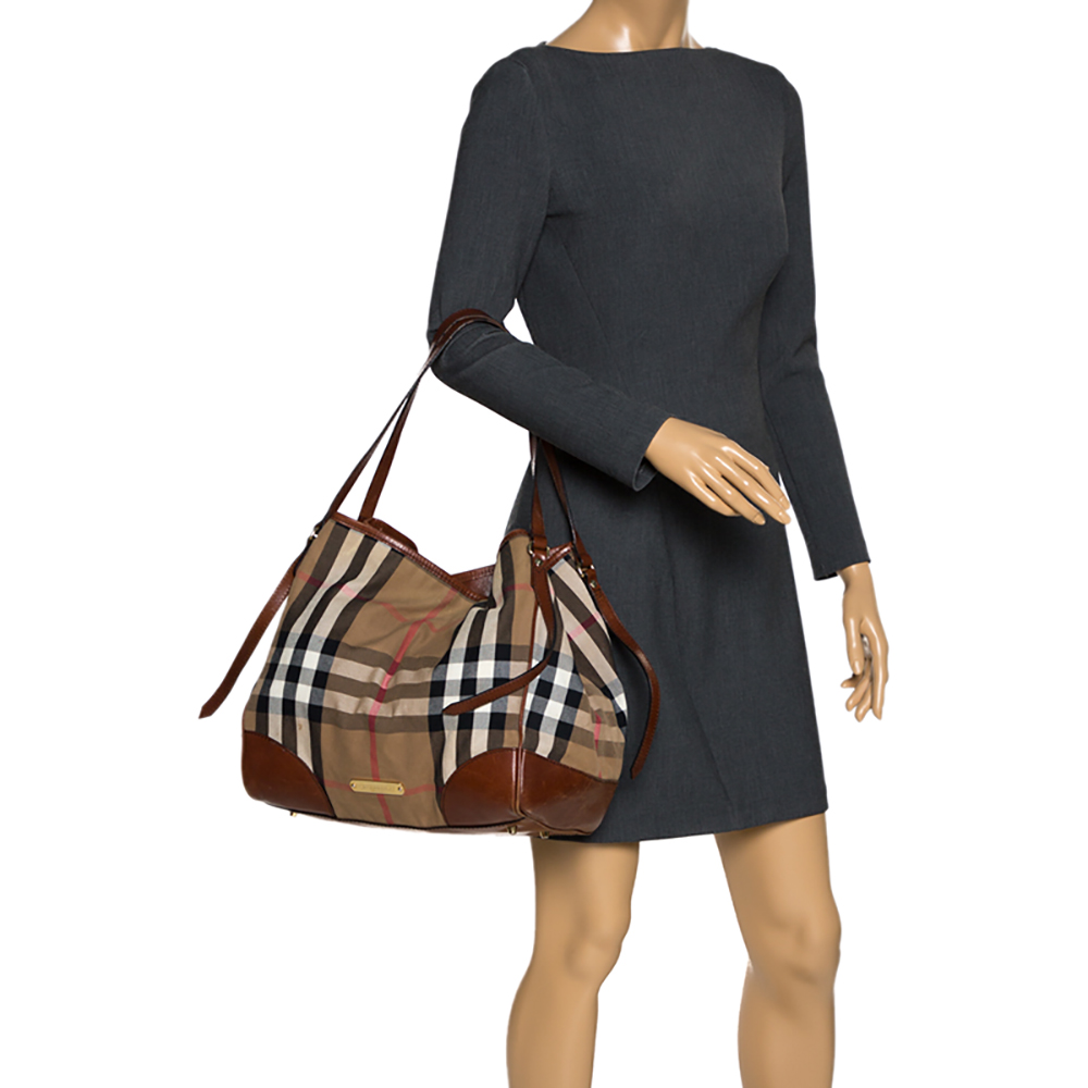 

Burberry Brown House Check Canvas and Leather Bridle Tote