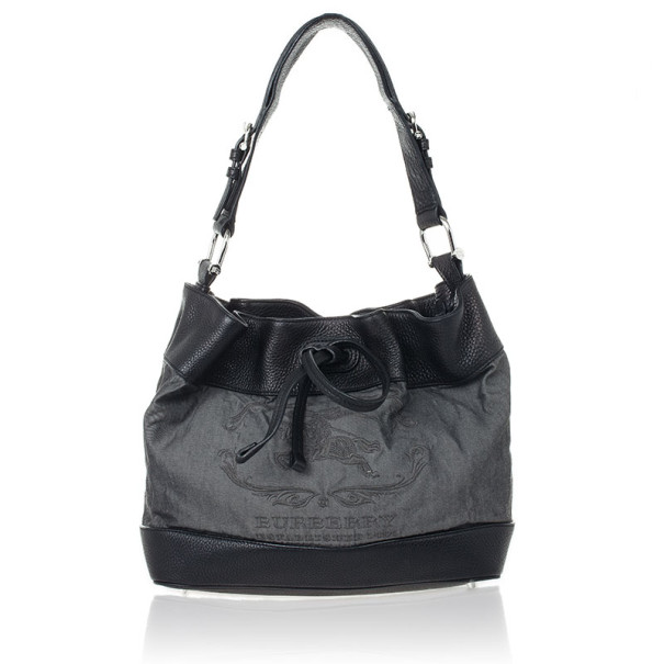 مملوكة مسبقًا Burberry Denim Drawstring Hobo