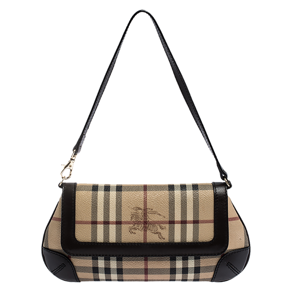 Burberry House Check Pochette Bag Beige Coated Canvas