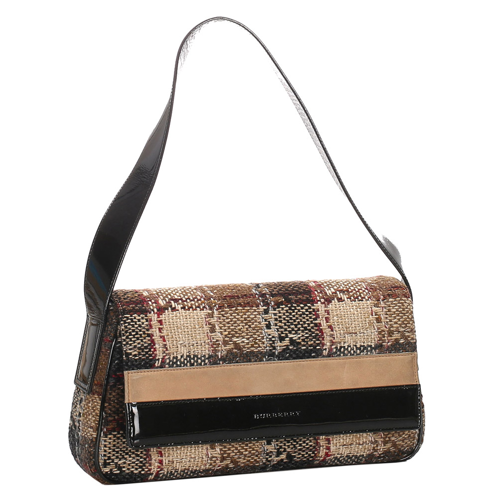 

Burberry Brown/Black Check Wool Shoulder Bag