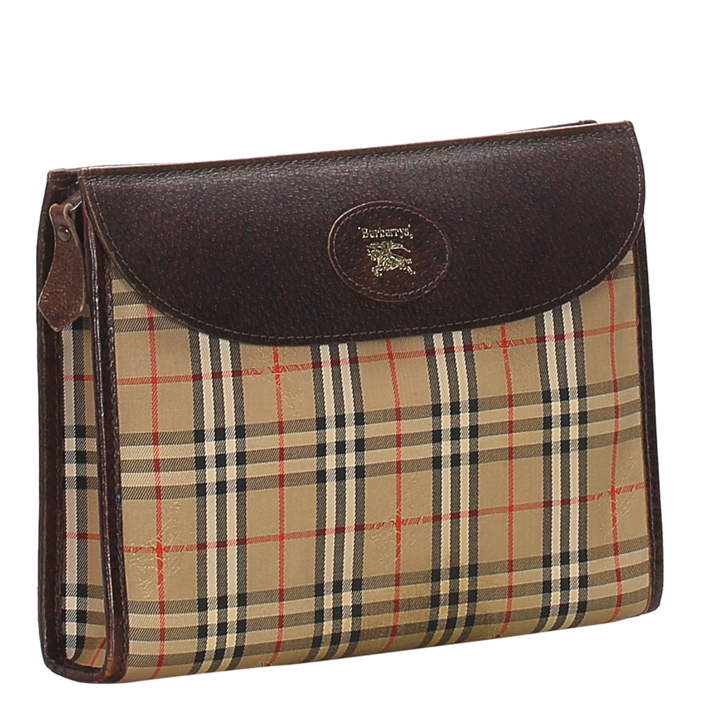 

Burberry Brown/Beige House Check Canvas Clutch Bag