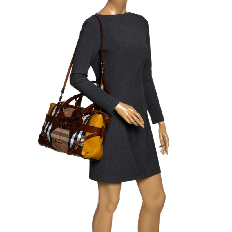 

Burberry Brown/Yellow House Check Fabric and Leather Gladstone Tote