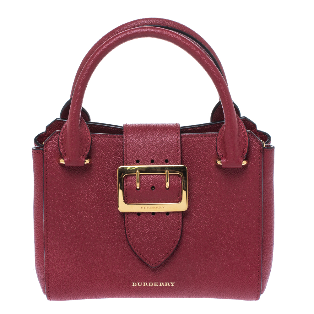 Pre Owned Burberry Red Leather Buckle Tote