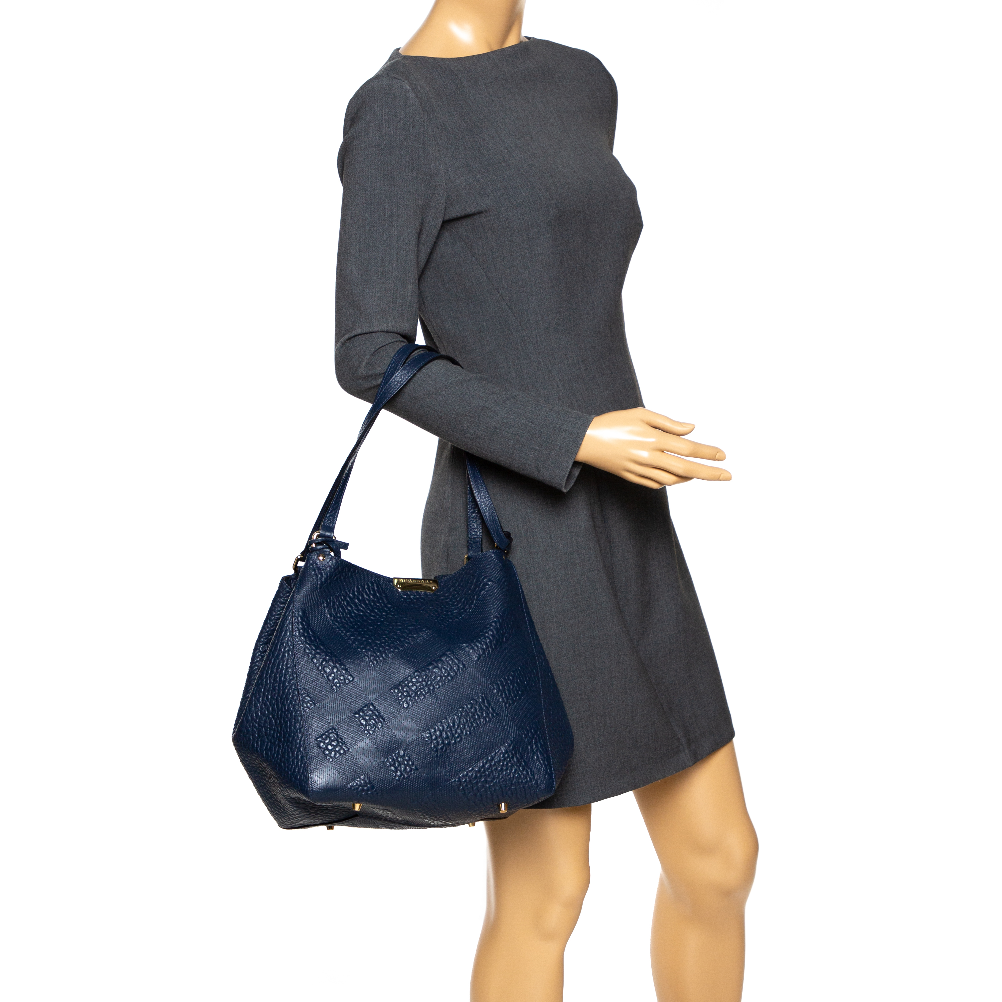 

Burberry Navy Blue Leather Canterbury Tote
