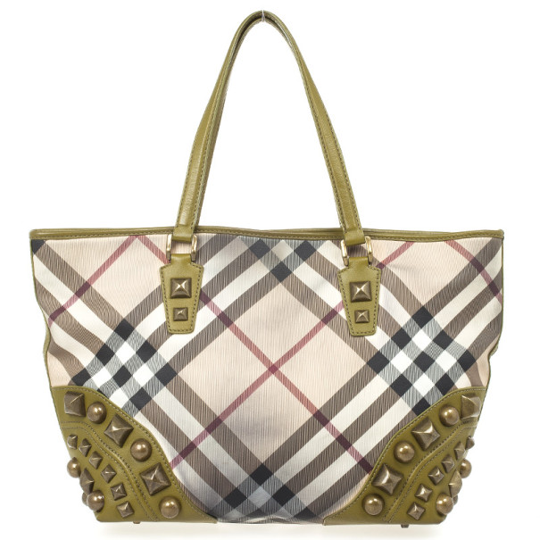 Pre Owned Burberry Nova Check Studded Nickie Tote