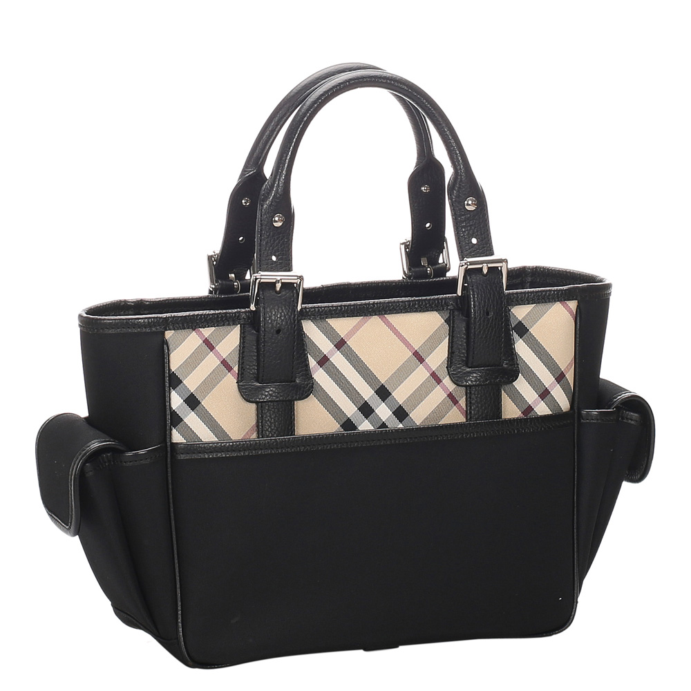 

Burberry Black Nova Check Canvas Top Handle Bag