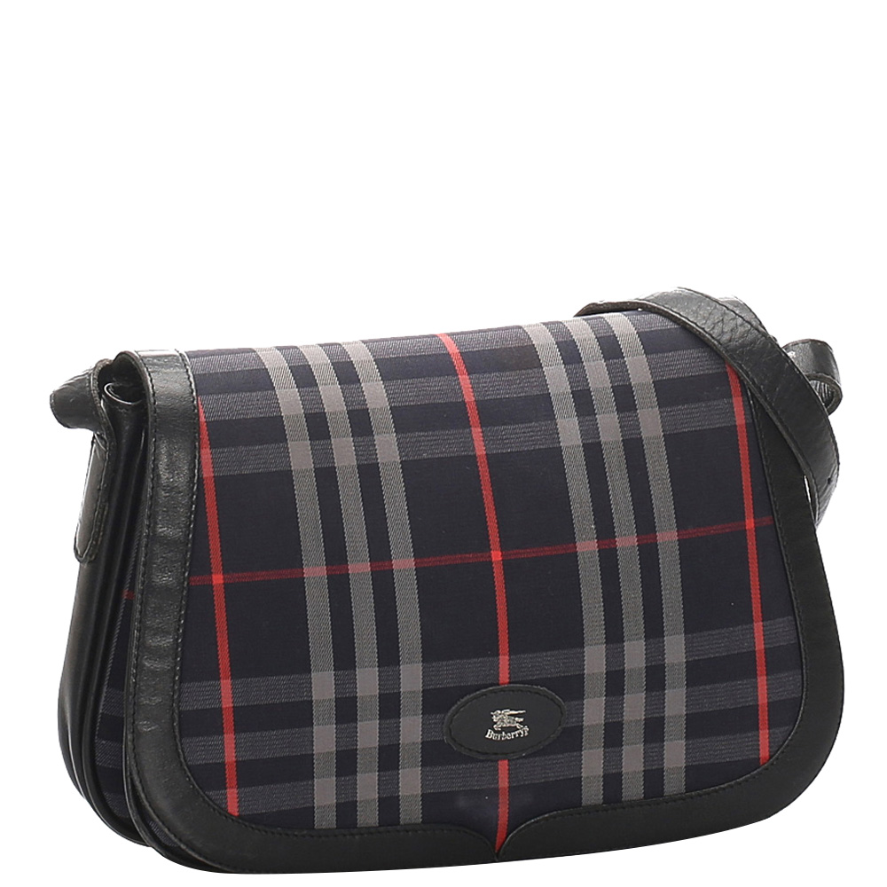 

Burberry Blue/Black Plaid Canvas And Leather Shoulder Bag, Multicolor