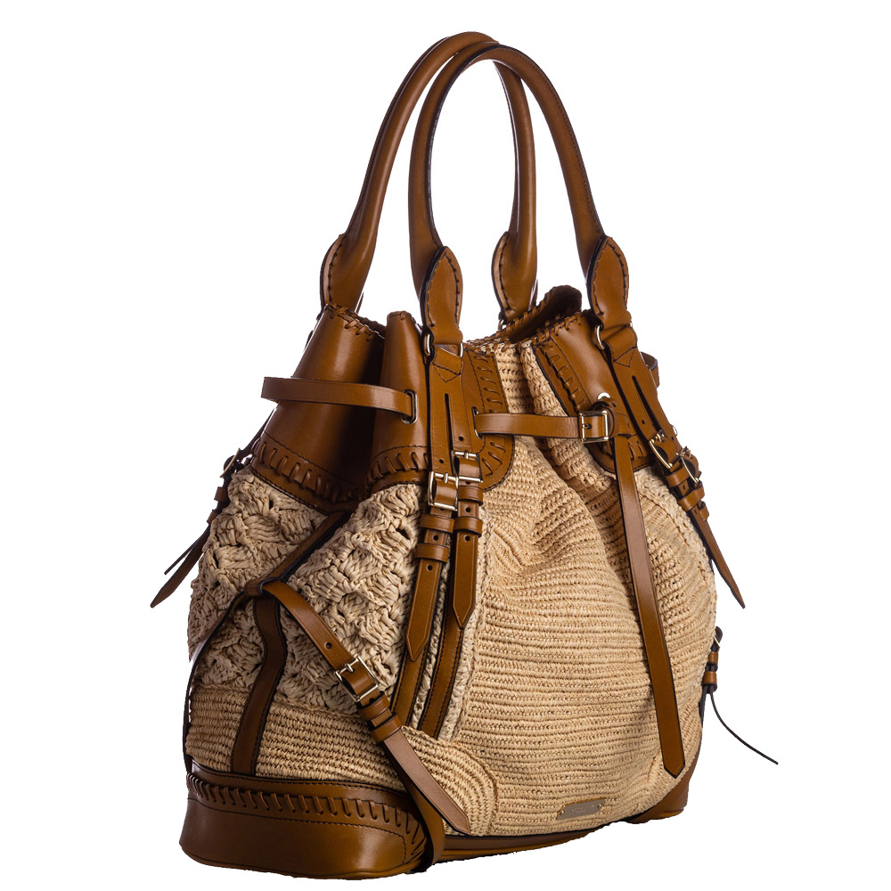 

Burberry Brown Raffia And Leather Whipstitch Tote