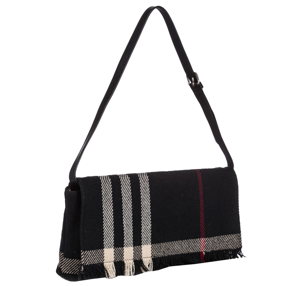 

Burberry Black Plaid Wool Baguette