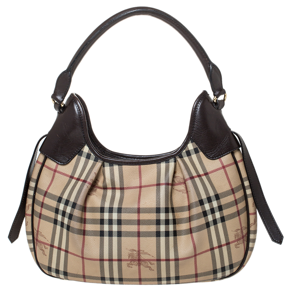 Pre Owned Burberry Beige/Brown Classic Check Small Brooklyn Hobo