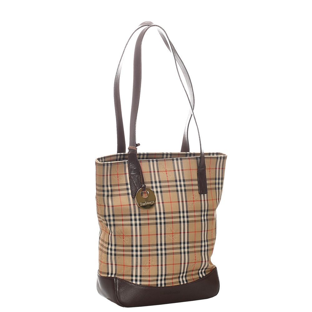 

Burberry Brown/Beige Haymarket Check Canvas Tote Bag