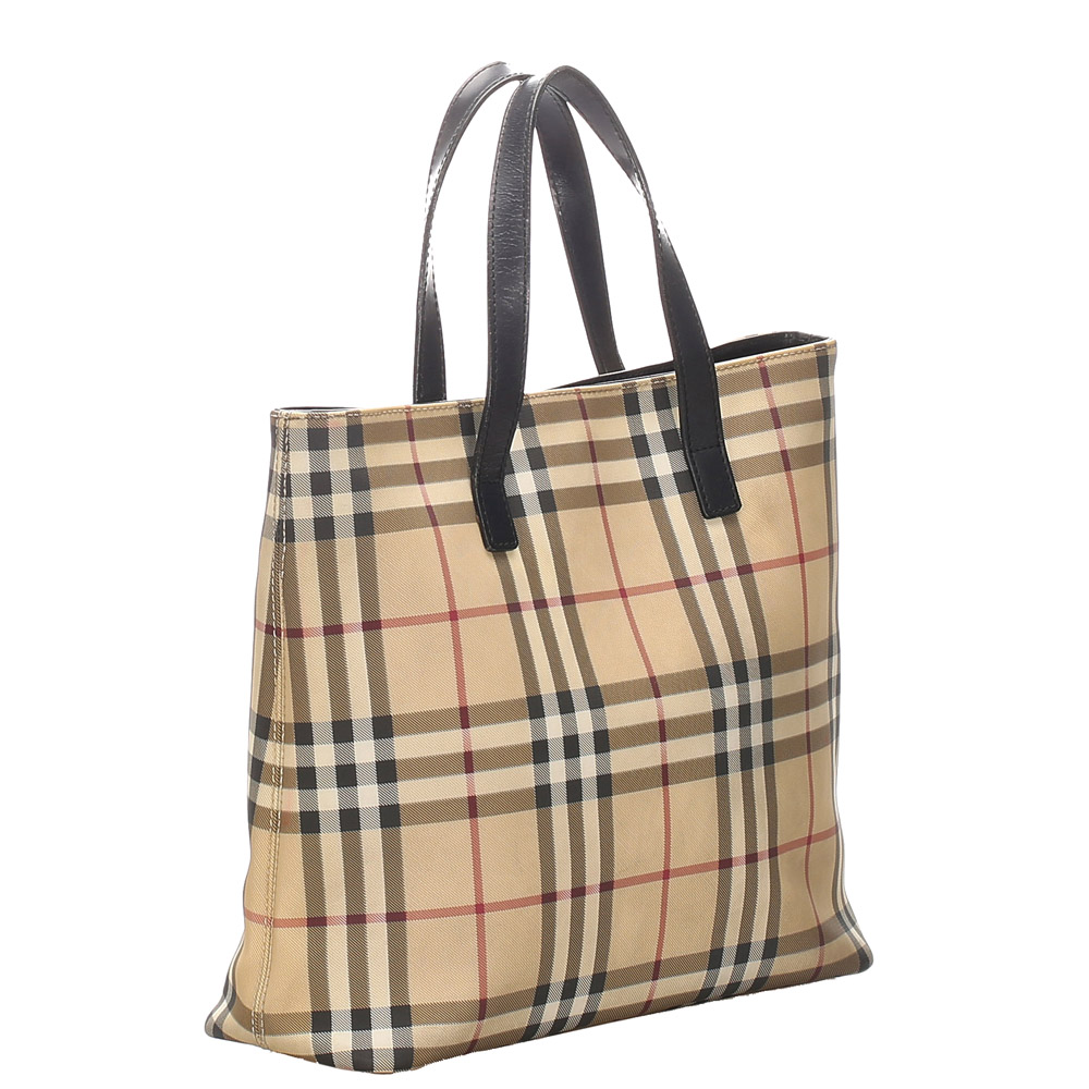 

Burberry Brown/Beige House Check Canvas Tote Bag