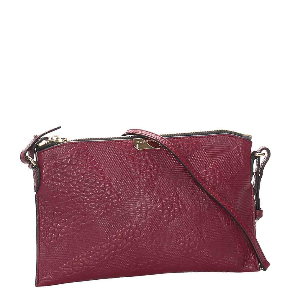 

Burberry Red/Bordeau Grain Check Python Leather Crossbody Bag