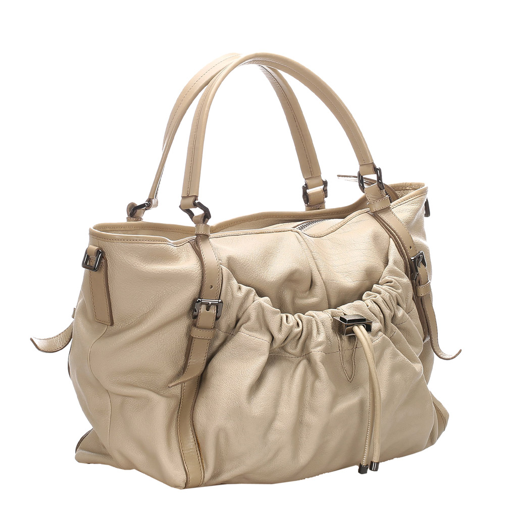 

Burberry Brown Gathered Leather Satchel Bag, Beige