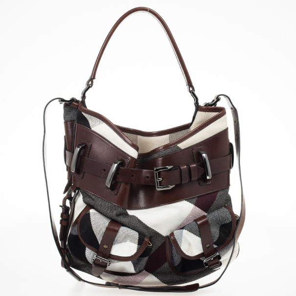 Pre Owned Burberry Tan Nova Check Front Pocket Shoulder Bag