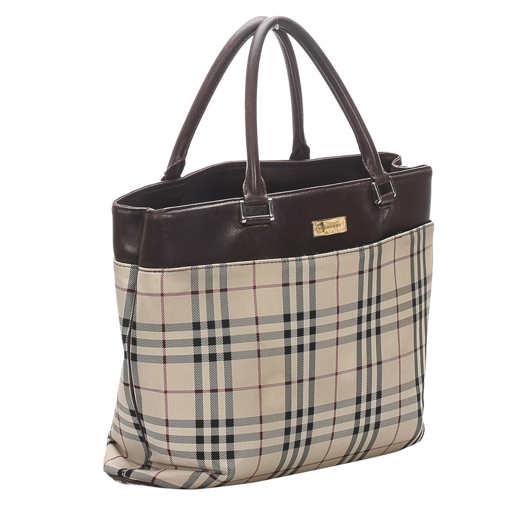 

Burberry Brown/Beige House Check Canvas Tote Bag