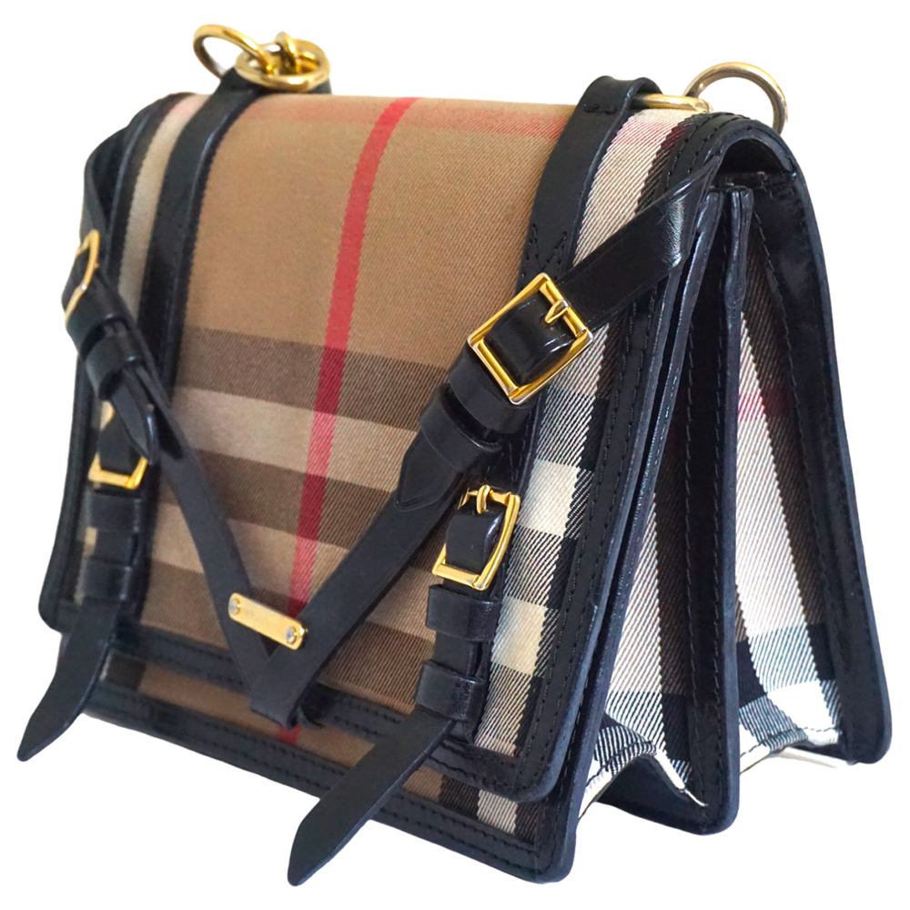 

Burberry Brown/Beige House Check Coated Fabric Leather Shoulder Bag