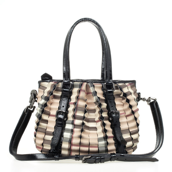 Pre Owned Burberry Nova Check Cartridge Pleat Tote