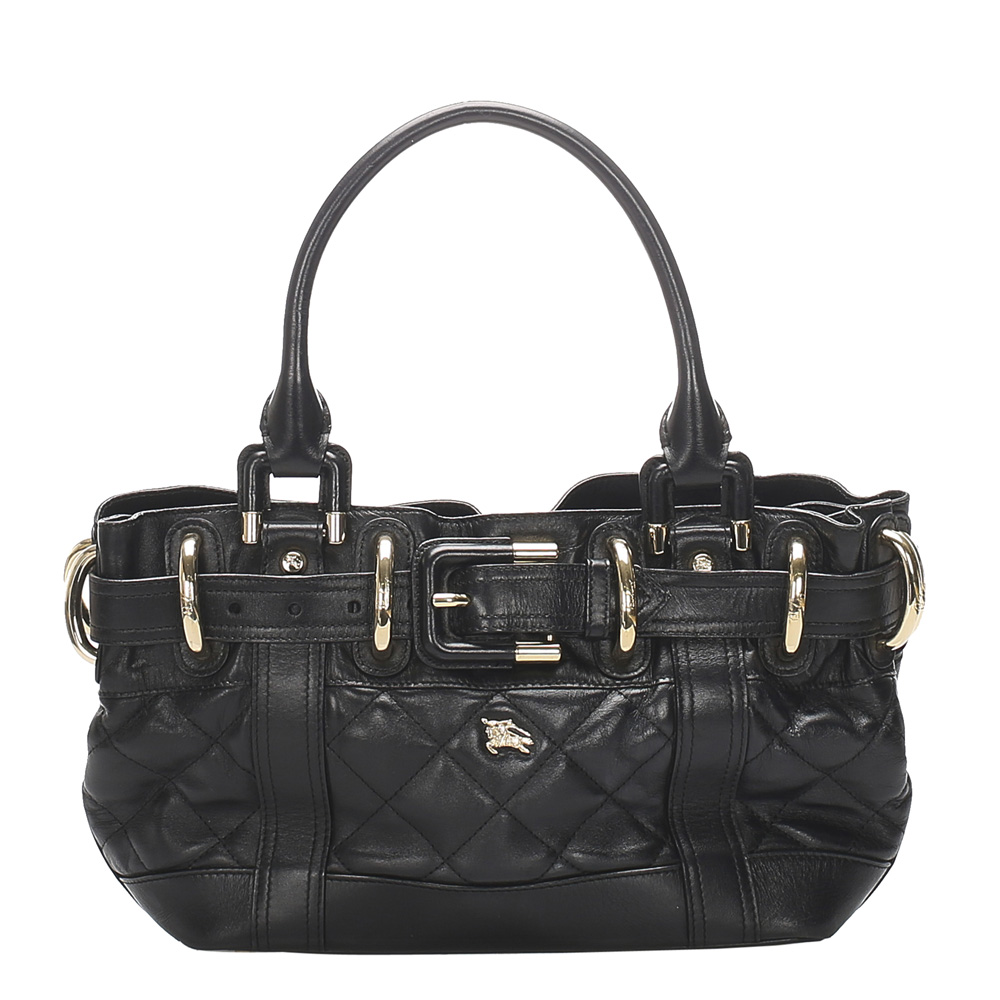 BURBERRY BLACK QUILTED LEATHER SATCHEL BAG