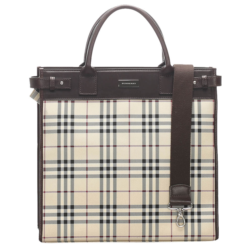 BURBERRY BROWN HOUSE CHECK CANVAS SATCHEL
