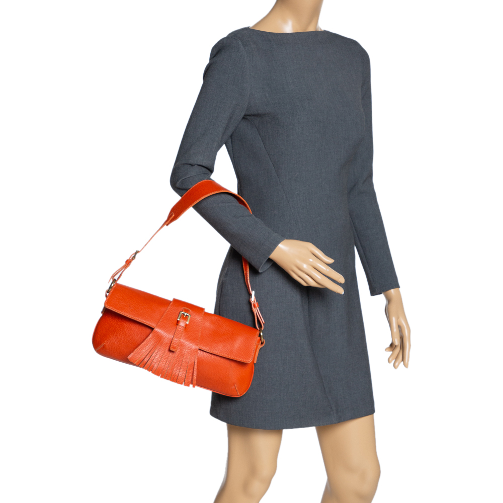 

Burberry Orange Leather Fringe Flap Shoulder Bag