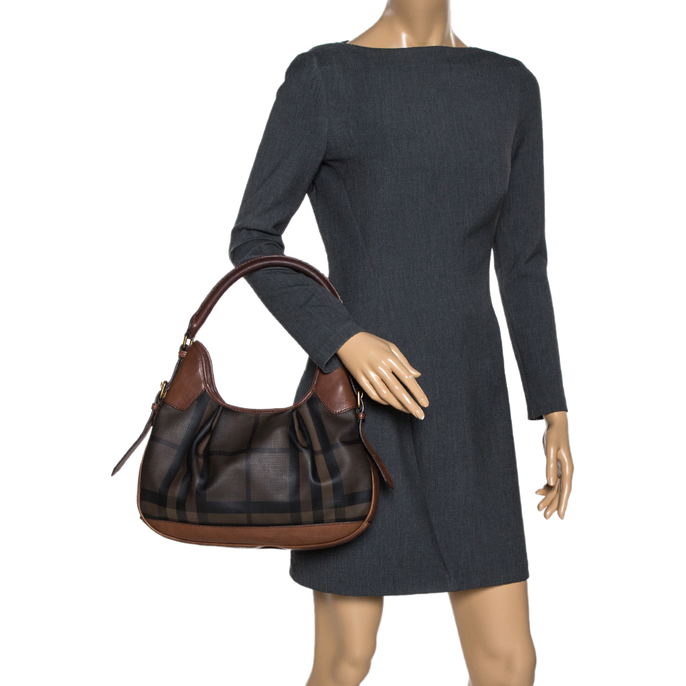 

Burberry Brown/Black Nova Check PVC and Leather Small Brooklyn Hobo