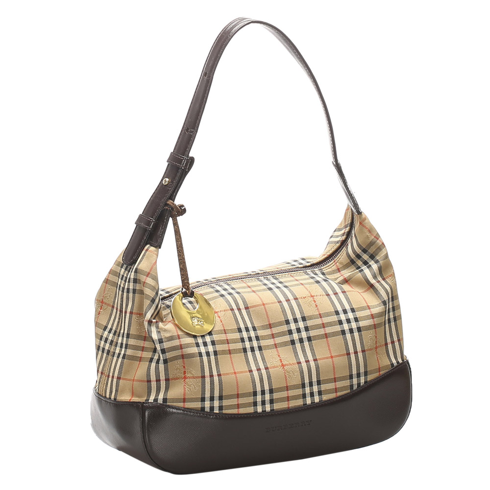 

Burberry Brown/Beige Canvas Leather Haymarket Shoulder Bag