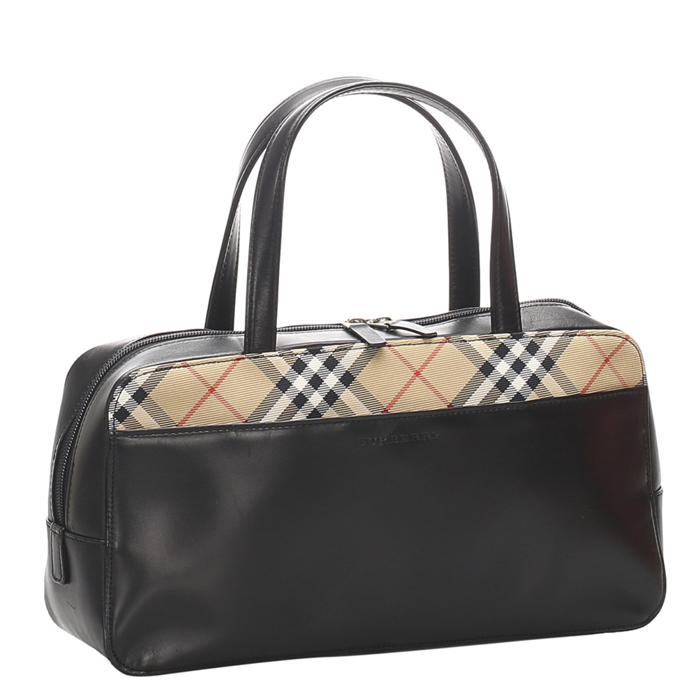

Burberry Black/Brown Leather Nova Check Boston Bag