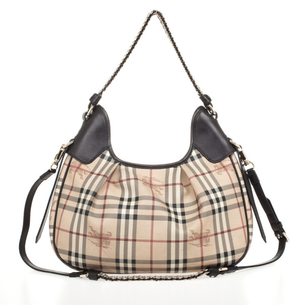 Pre Owned Burberry Beige Haymarket Chains Hobo Bag