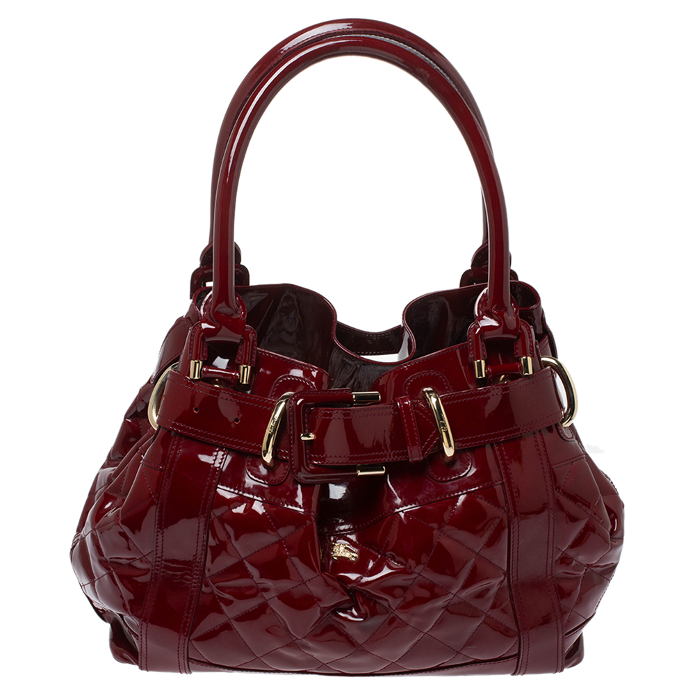 BURBERRY RED QUILTED PATENT LEATHER LARGE BEATON TOTE