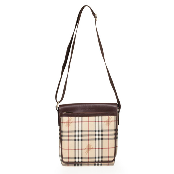 مملوكة مسبقًا Burberry Haymarket Check Flap Crossbody Bag