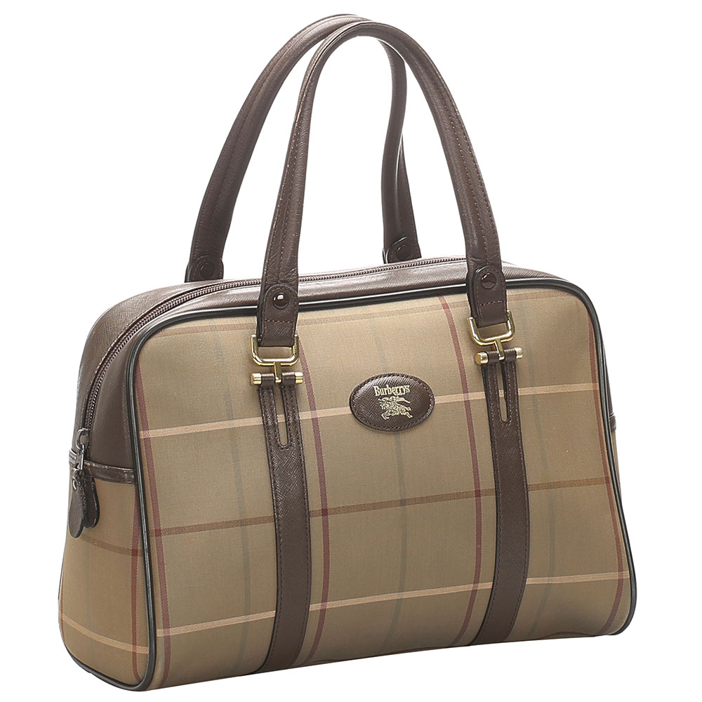 

Burberry Brown/Khaki Plaid Canvas Satchel Bag