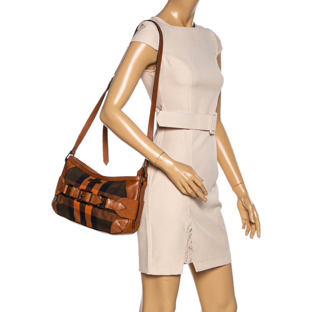 

Burberry Brown/Orange Check Canvas and Leather Belted Crossbody Bag