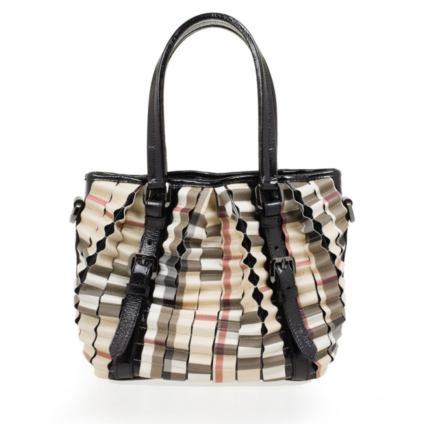 Pre Owned Burberry Nova Check Cartridge Pleat Tote