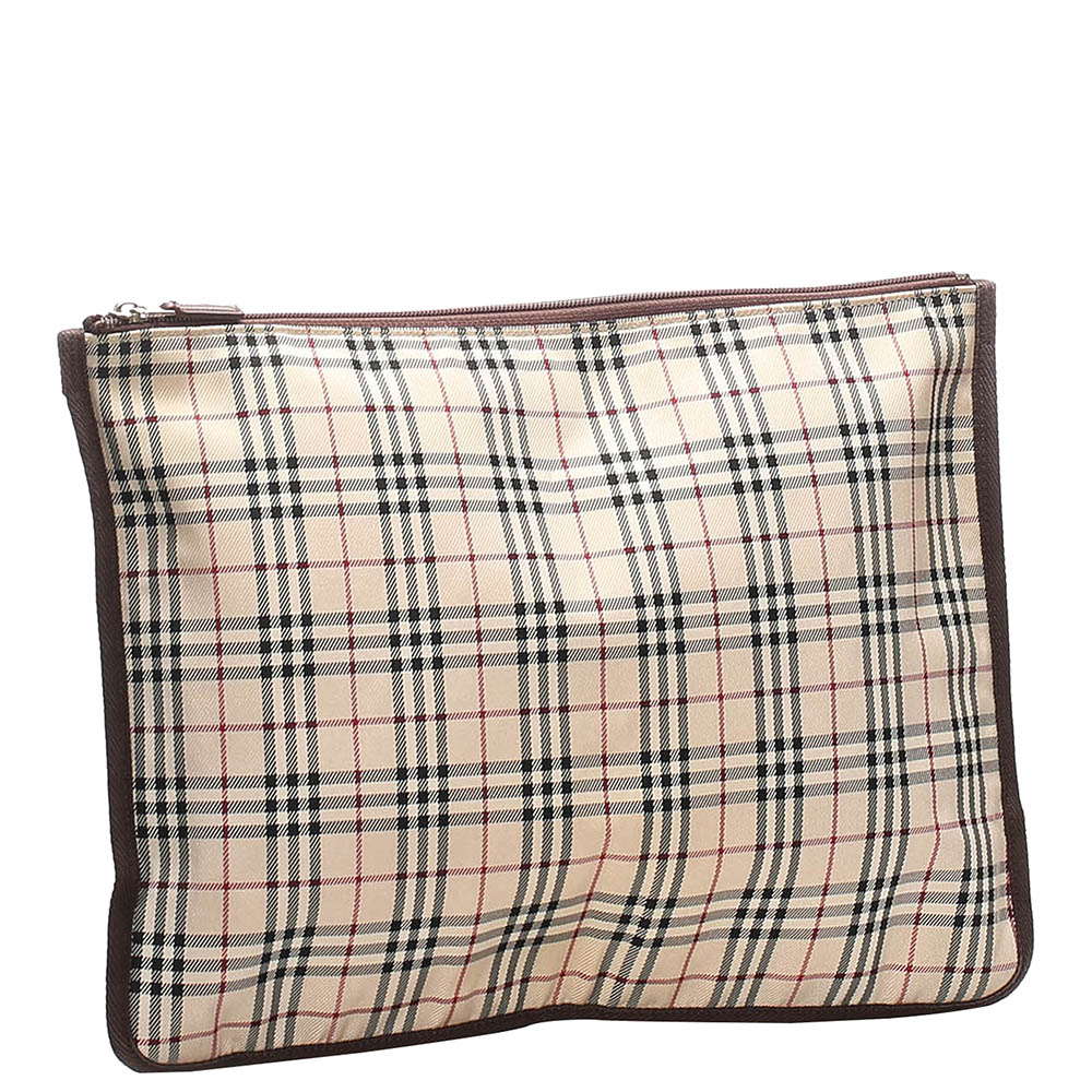 

Burberry Brown House Check Canvas Clutch, Beige
