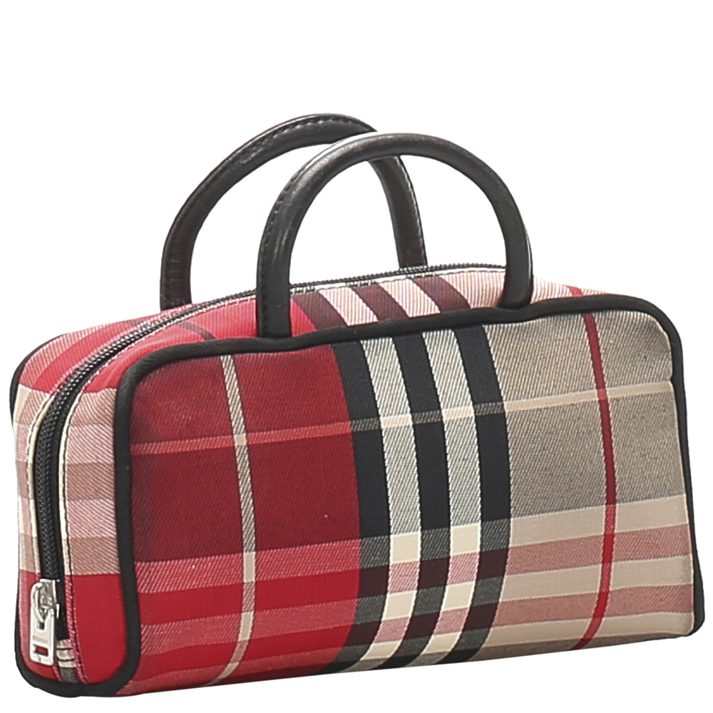 

Burberry Red/Beige House Check Canvas Satchel, Multicolor