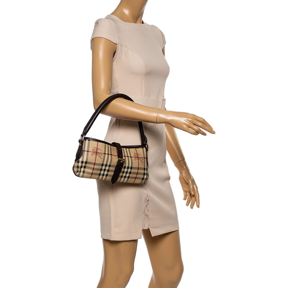 

Burberry Beige/Brown Haymarket Check Coated Canvas and Leather Shoulder Bag