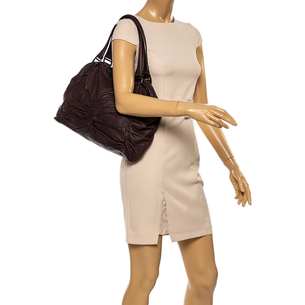 

Burberry Dark Plum Soft Leather Knot Healy Tote, Purple