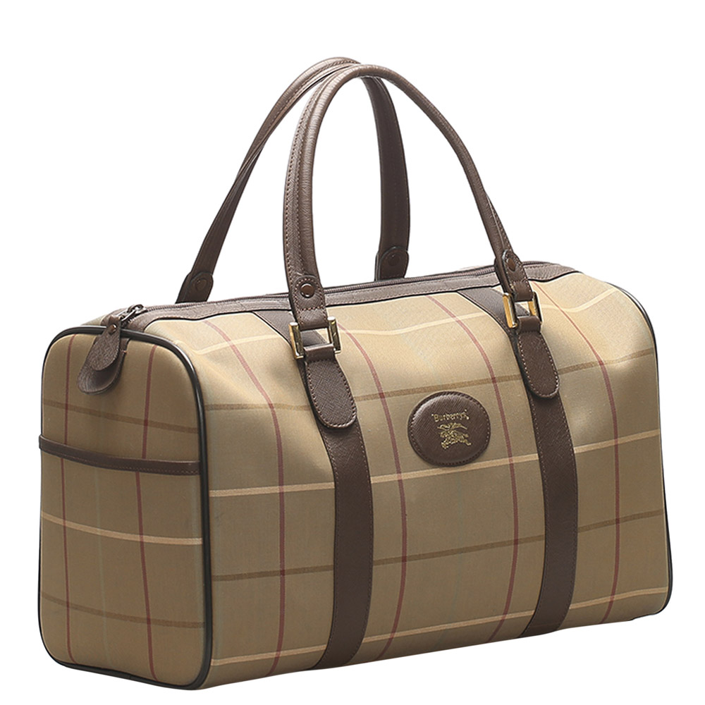 

Burberry Brown Canvas Leather Plaid Satchel Bag