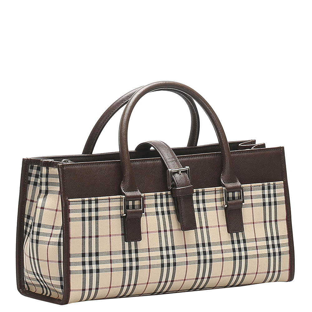 

Burberry Brown/Beige House Check Canvas Top Handle Bag