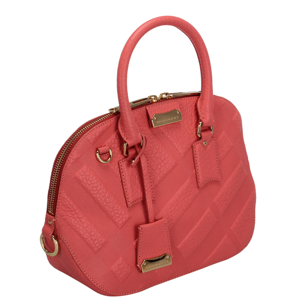 

Burberry Pink Embossed Leather Orchard Bowler Bag