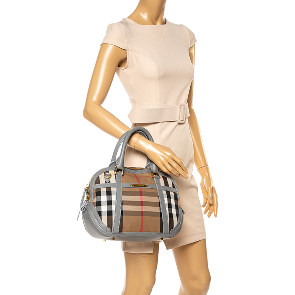 

Burberry Beige/Grey House Check Fabric and Leather Orchard Bowler Bag