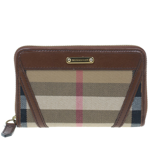 Pre Owned Burberry Brown Check Canvas Ziggy Zip Continental Wallet