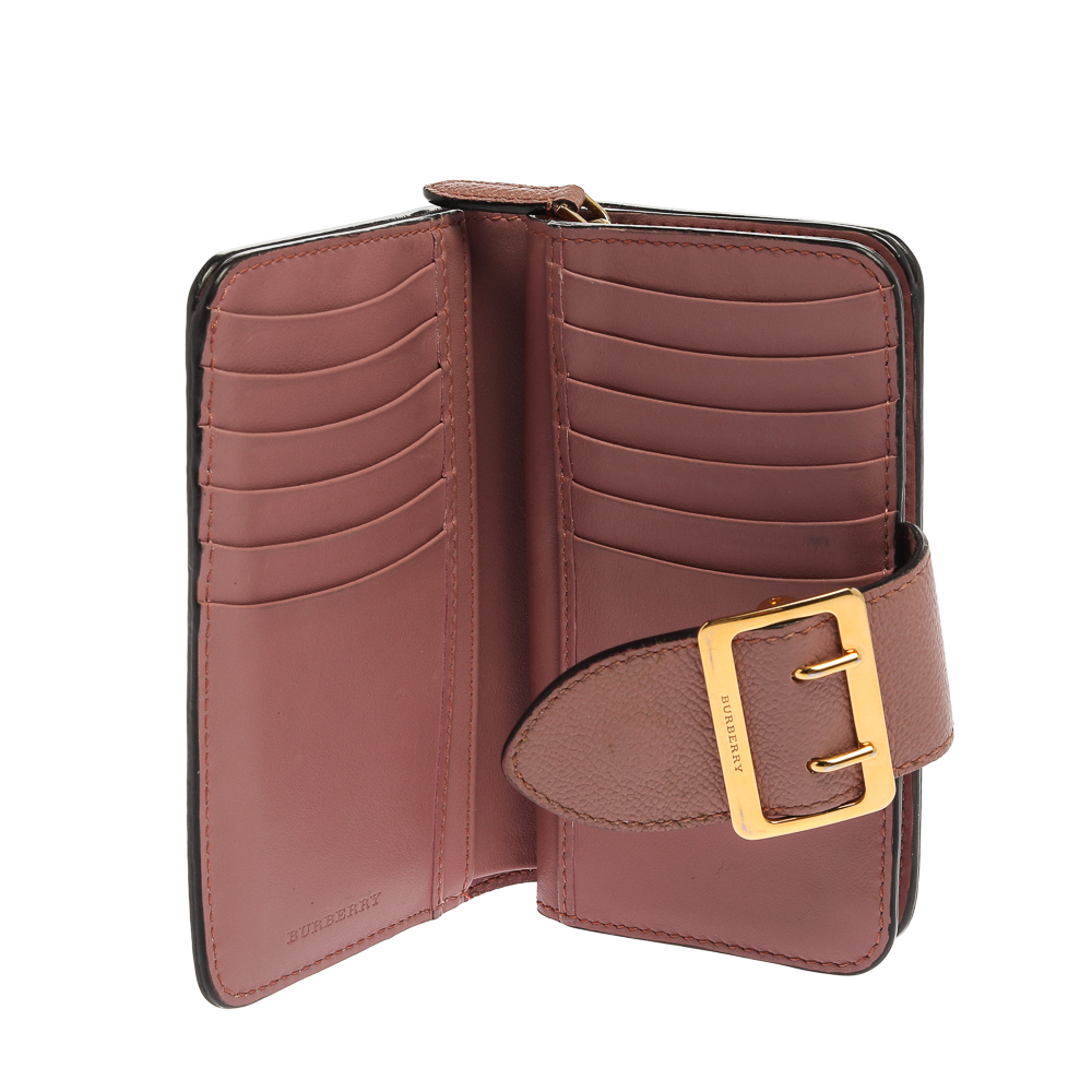 

Burberry Old Rose Pink Leather Buckle Flap Wallet