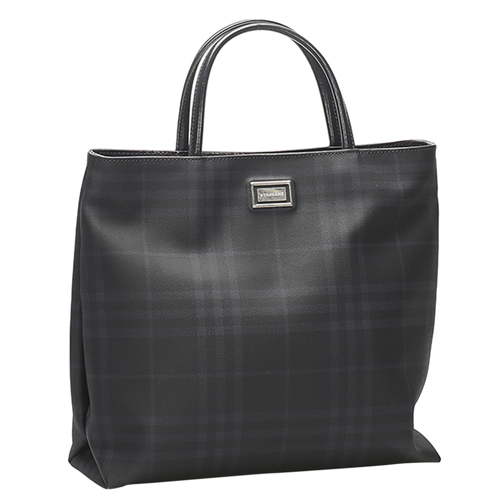 

Burberry Black Leather/PVC Check Tote Bag