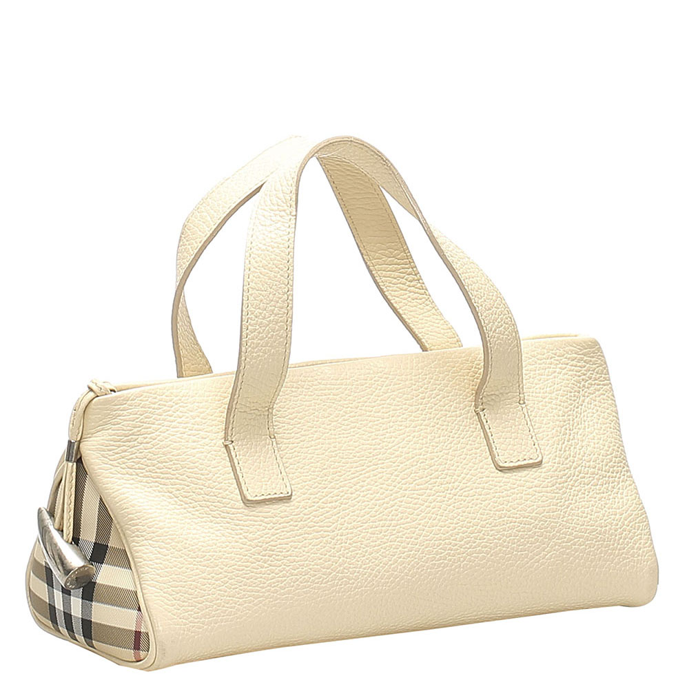 

Burberry Brown Leather Nova Check Canvas Satchel, Multicolor