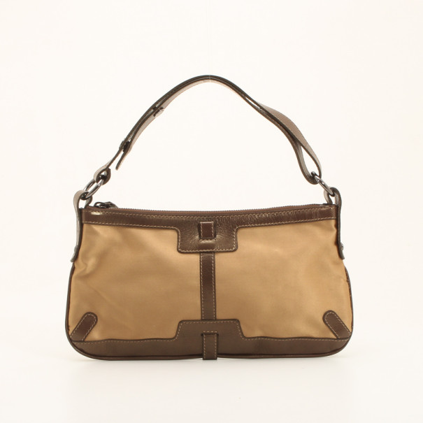 Pre Owned Burberry Gold Satin Shoulder Bag